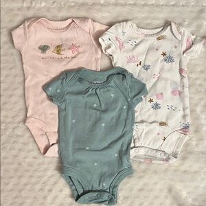 Carter's Sea and Star Bodysuit Trio - Pink, Green, White
